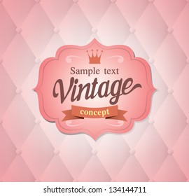 Vector vintage frame on pink upholstery background - vintage template.