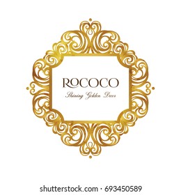Vector vintage frame; ornate floral vignette for design template. Victorian style gold element. Rococo decoration. Arabic golden motifs. Ornamental swirl illustration for invitation, greeting card.