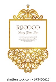 Vector vintage frame; ornate floral vignette for design template. Victorian style gold element. Rococo decoration. Arabic golden motifs. Ornamental swirl illustration for invitation, greeting card.