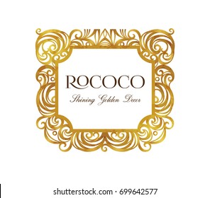 Vector vintage frame; ornate floral vignette for design template. Victorian style gold element. Rococo decoration. Arabic golden motifs. Ornamental swirl illustration for invitation, greeting card.