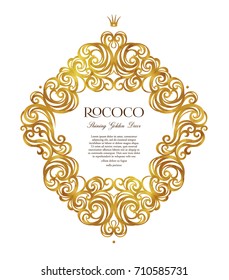 Vector vintage frame; ornate floral vignette for design template. Victorian style gold element. Rococo decoration. Arabic golden motifs. Ornamental swirl illustration for invitation, greeting card.