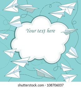 Vector vintage frame with paper planes and text place