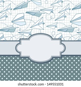 Vector vintage frame with paper planes and text place