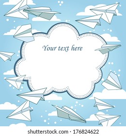 Vector vintage frame with paper planes and text place