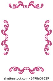 Vector vintage frame of repeating ornate elements. Elegant border in hand-drawn style. Isolated decoration in burgundy color. Suitable for wedding or birthday invitation
