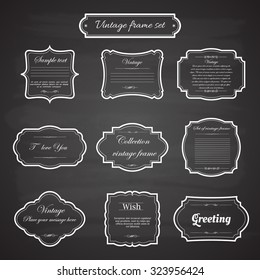 Vector of vintage frame set on chalkboard retro background. Calligraphic design elements.