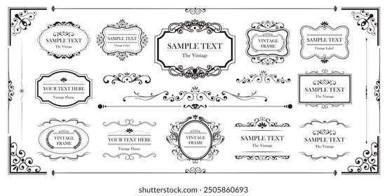 Vector Vintage Frame Set. Ornamental label frames. Old ornate emblem. Decorative sticker and borders.