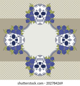 Vector vintage frame with skulls and text place