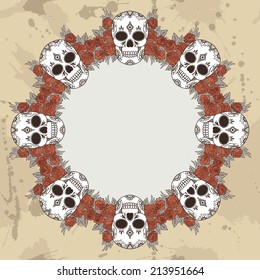 Vector vintage frame with skulls and text place