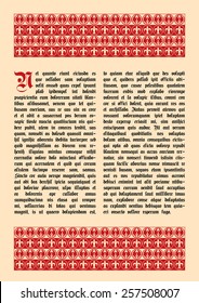 Vector vintage frame. Template book page in a gothic style. Vector retro background.  Ornamental border. Page header. Place for text. Vector illustration.