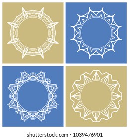 Vector vintage frame template set. Decorative line art border, geometric round ornament, linear circular motif. Isolated design elements. Elegant fashion lace collection