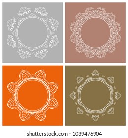 Vector vintage frame template set. Decorative line art border, geometric round ornament, linear circular motif. Isolated design elements. Elegant fashion lace collection