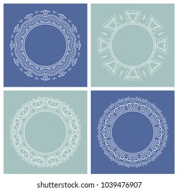 Vector vintage frame template set. Decorative line art border, geometric round ornament, linear circular motif. Isolated design elements. Elegant fashion lace collection