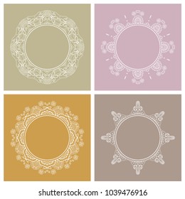 Vector vintage frame template set. Decorative line art border, geometric round ornament, linear circular motif. Isolated design elements. Elegant fashion lace collection
