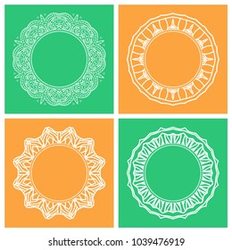 Vector vintage frame template set. Decorative line art border, geometric round ornament, linear circular motif. Isolated design elements. Elegant fashion lace collection