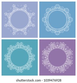Vector vintage frame template set. Decorative line art border, geometric round ornament, linear circular motif. Isolated design elements. Elegant fashion lace collection