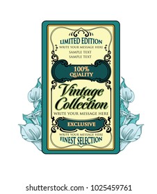 Vector vintage Frame.Retro border design.Dark green decorative frame with black ornamentation and decoration.Unique and authentic template design.blue callas line style  isolated on white background