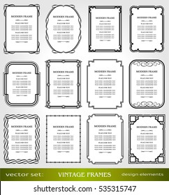 Vector Vintage frames and borders set, Victorian book covers and pages decorations, Floral style ornamental photo and art frames, creative design elements  for certificates, awards and diplomas