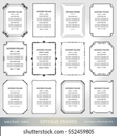 Vector Vintage frames and borders set, Victorian book covers and pages decorations, Floral style ornamental photo and art frames, creative design elements for certificates, awards and diplomas