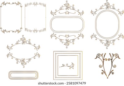 vector vintage frames for decoration and design, golden gradient