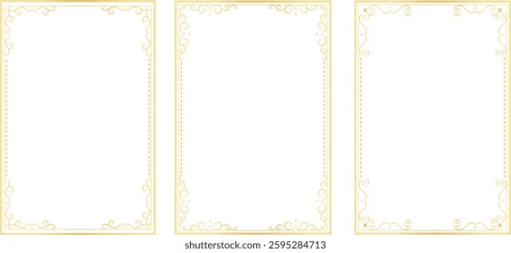  vector vintage frames for decoration and design. Set of luxury golden decorative elements with different lines, frames. Suitable for card, certificate, invitation, poster.