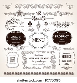 Vector vintage frames and design calligraphic elements set