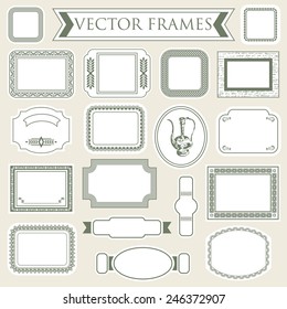 Vector vintage frames set, 19 detailed frames and panels