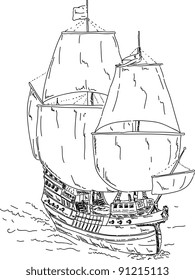 vector - Vintage Frigate , hand draw, islolated on background
