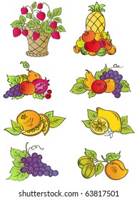 vector vintage fruits set