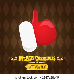 vector vintage funky cartoon Santa Claus like hand icon on brown background. thumbs up santa hand symbol. vector merry christmas greeting card, flyer, banner or party poster background
