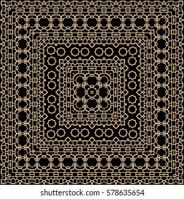 Vector vintage geometric ornament. Golden on black background.