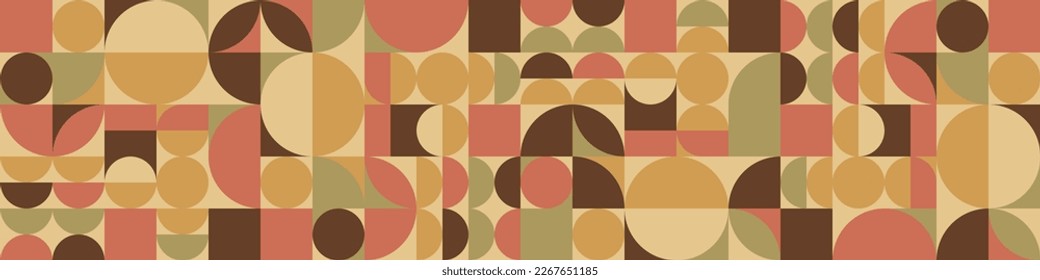 Vector vintage geometric pattern. Bauhaus style simple shapes. Horizontal mid century modern composition for your design. Geometric elements. Warm subdued colors design. Web background banner