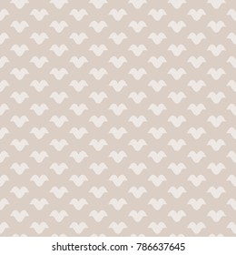 Vector vintage geometric seamless pattern in soft pastel colors, beige and light brown. Retro style background. Subtle abstract ornamental texture with curved shapes, bird silhouettes. Repeat design