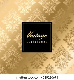 Vector vintage gild card with seamless damask pattern  EPS 10