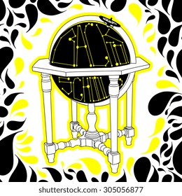 Vector vintage globe with "Back to school" constellation and drops