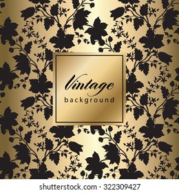 Vector vintage gold card with seamless floral pattern  EPS 10
