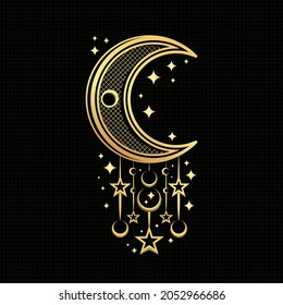 vector vintage gold crescent and star