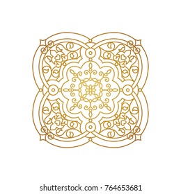 Vector vintage gold ornate decor for design template. Victorian style square element. Golden outline floral decoration. Luxury motifs. Ornamental illustration for invitation, greeting card.