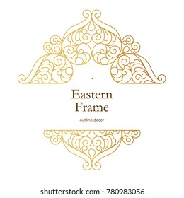 Vector vintage golden decor for ornate design template. Eastern style element. Golden outline floral decoration. Luxury motifs. Ornamental illustration for invitation, greeting card.