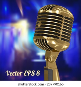 Vector vintage golden microphone, eps 8