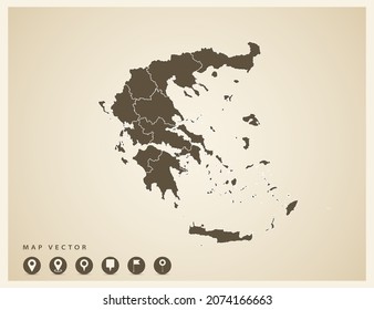 Vector Vintage Of Greece Map On Old Background.