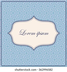 Vector vintage greek pattern blue background with banner
