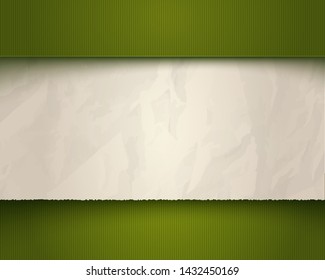 Vector vintage green background with torn old paper. White and torn old paper vector template.