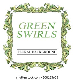 Vector vintage green frame with place for text. Decorative invitation with swirls for wedding, marriage, birthday, anniversary, Valentine's day.