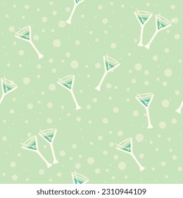 Vector Vintage Green Martini Party Drinks Seamless pattern background. Perfect for fabric, scrap booking, wall paper projects, and paper products.