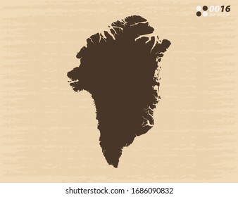 Vector Vintage Of Greenland Map On Old Paper Background.