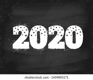 Vector vintage greeting card with 2020 on chalkboard for Christmas and New year. Back to school 2020.