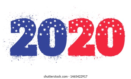 Vector vintage greeting card with 2020 for Christmas and New year. Election 2020 like american flag. Vote 2020.
