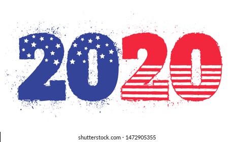 Vector vintage greeting card with 2020 for Christmas and New year. Election 2020 like american flag. Vote 2020.