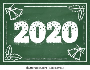 Vector vintage greeting card with 2020 on chalkboard for Christmas and New year. New year postcard 2020.